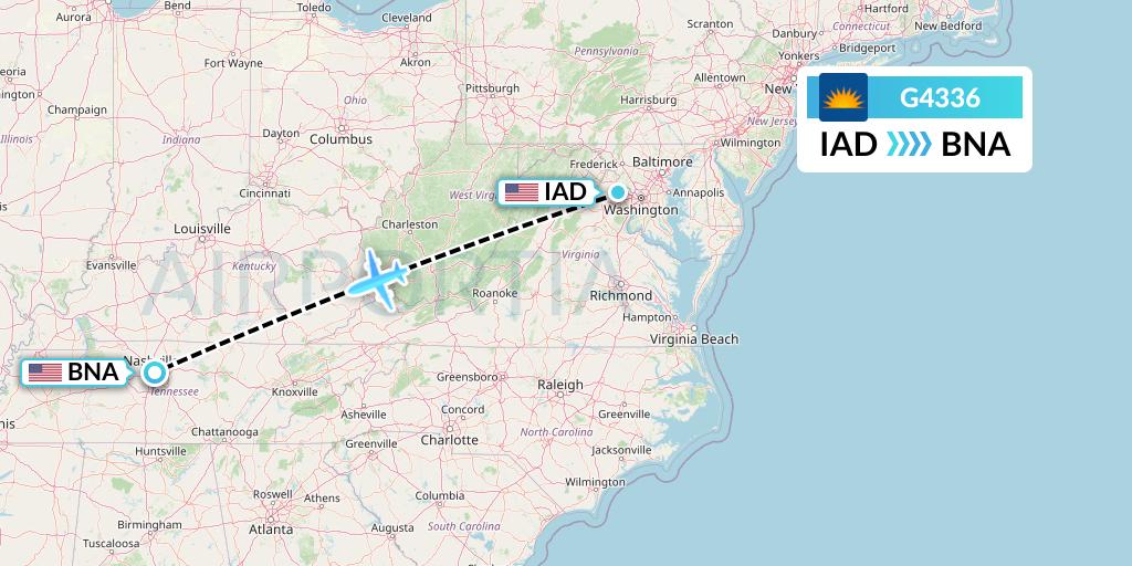 G4336 Allegiant Air Flight Map: Washington to Nashville
