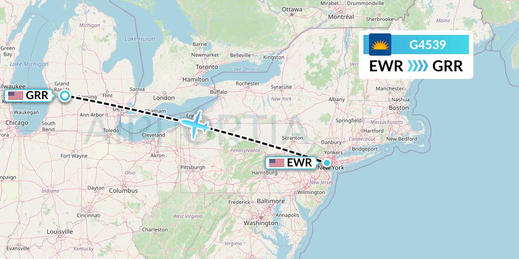 G4539 Allegiant Air Flight Map: New York to Grand Rapids