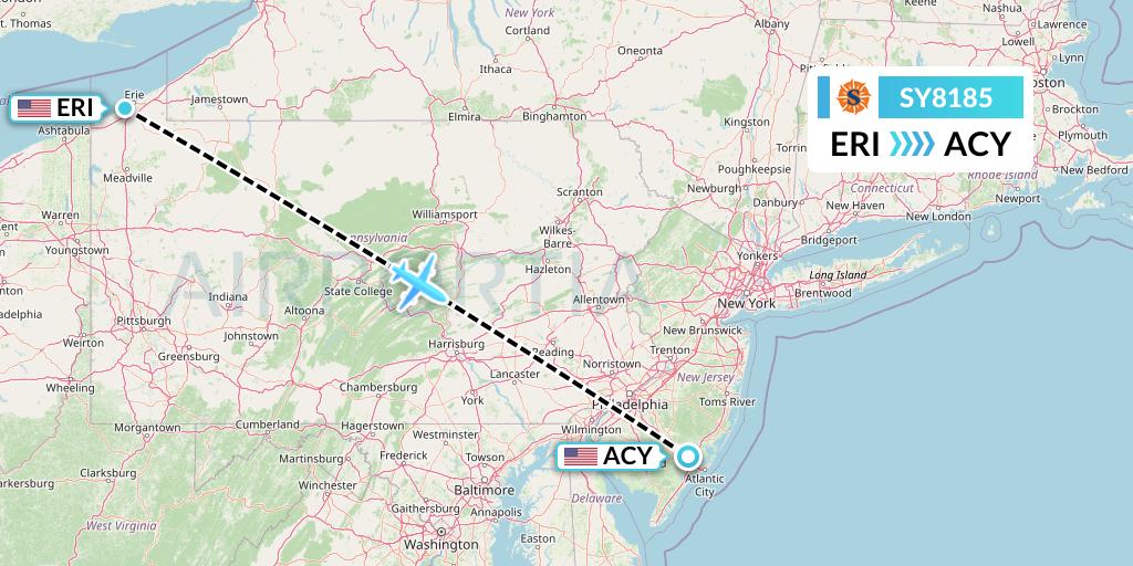 SY8185 Sun Country Airlines Flight Map: Erie to Atlantic City