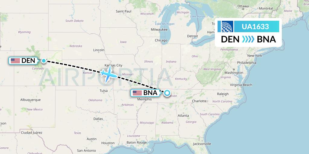 UA1633 United Airlines Flight Map: Denver to Nashville