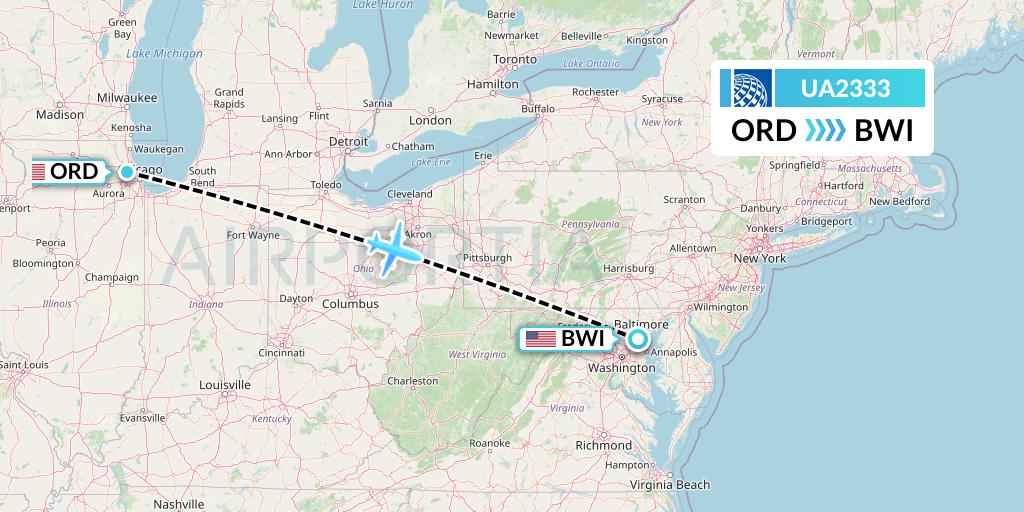 UA2333 United Airlines Flight Map: Chicago to Baltimore