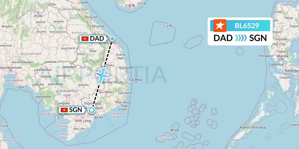BL6529 Pacific Airlines Flight Map: Da Nang to Ho Chi Minh City