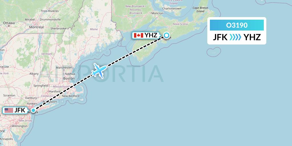 O3190 SF Airlines Flight Map: New York to Halifax