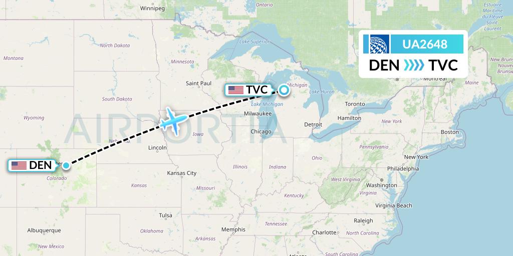 UA2648 United Airlines Flight Map: Denver to Traverse City