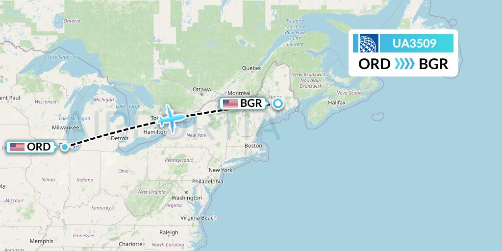 UA3509 United Airlines Flight Map: Chicago to Bangor