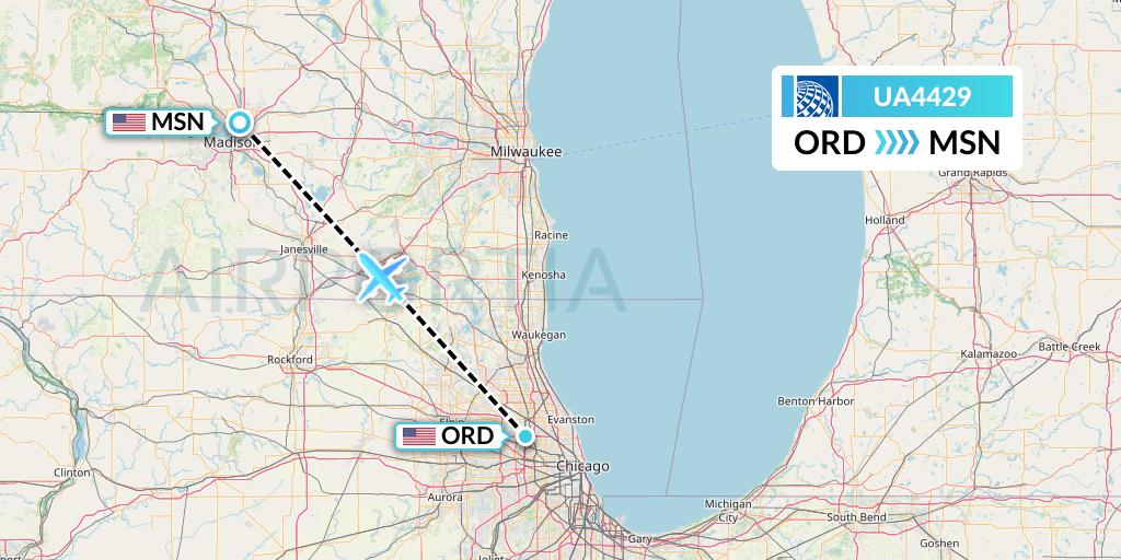 UA4429 United Airlines Flight Map: Chicago to Madison