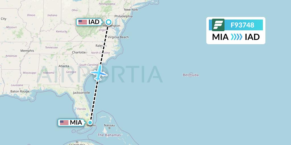 F93748 Frontier Airlines Flight Map: Miami to Washington
