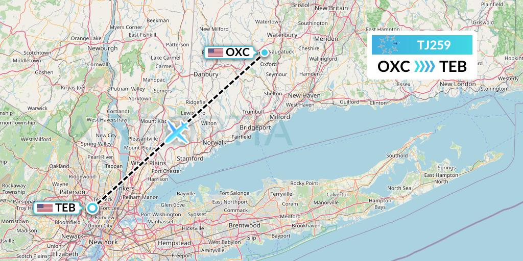 TJ259 Tradewind Aviation Flight Map: Oxford to Teterboro