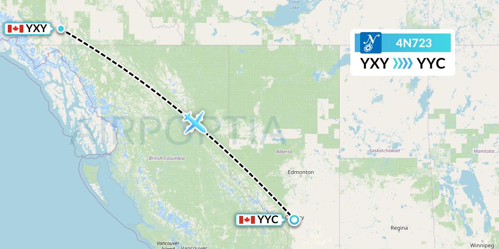 4N723 Air North Flight Map: Whitehorse to Calgary