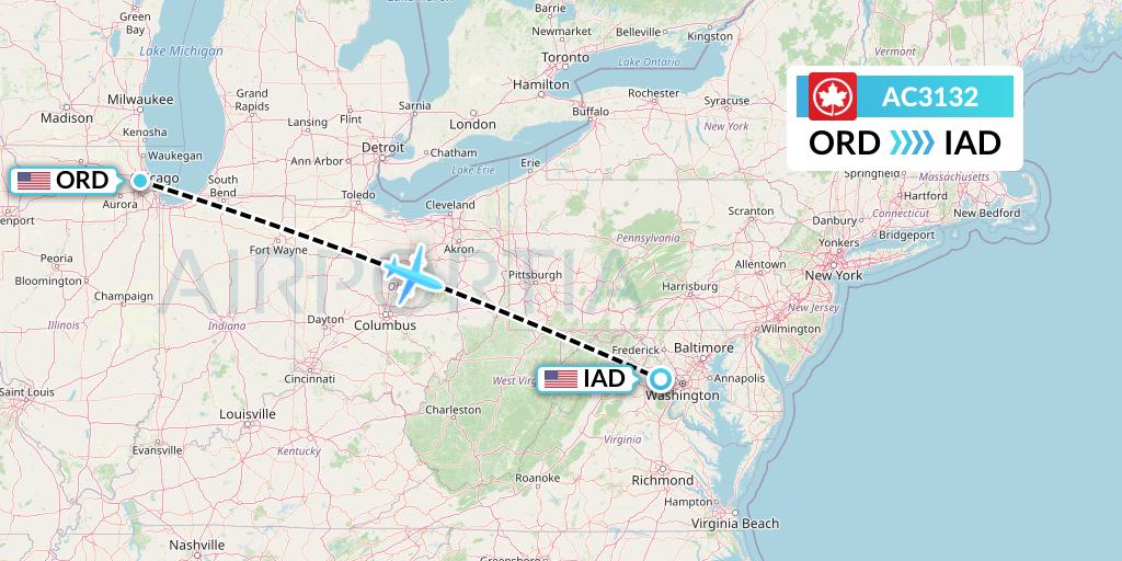 AC3132 Air Canada Flight Map: Chicago to Washington