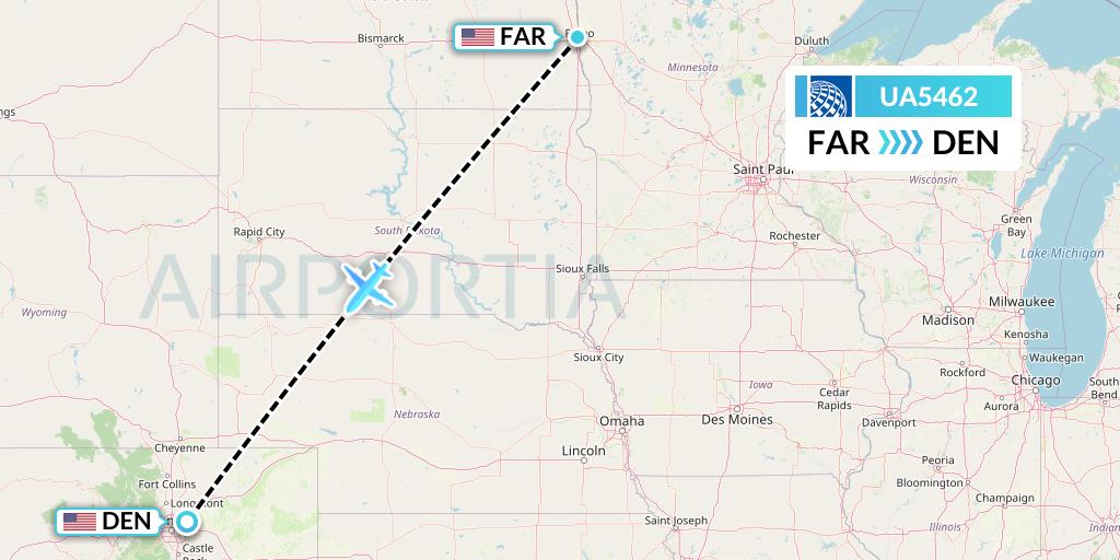UA5462 United Airlines Flight Map: Fargo to Denver