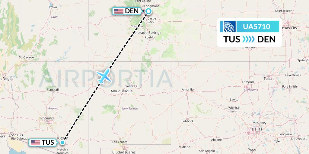 UA5710 United Airlines Flight Map: Tucson to Denver