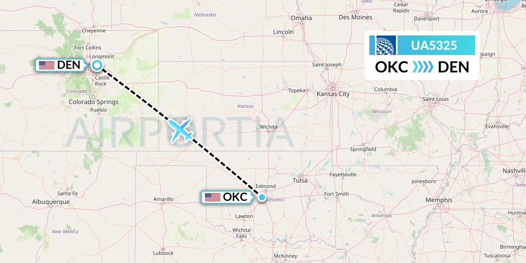 UA5325 United Airlines Flight Map: Oklahoma City to Denver
