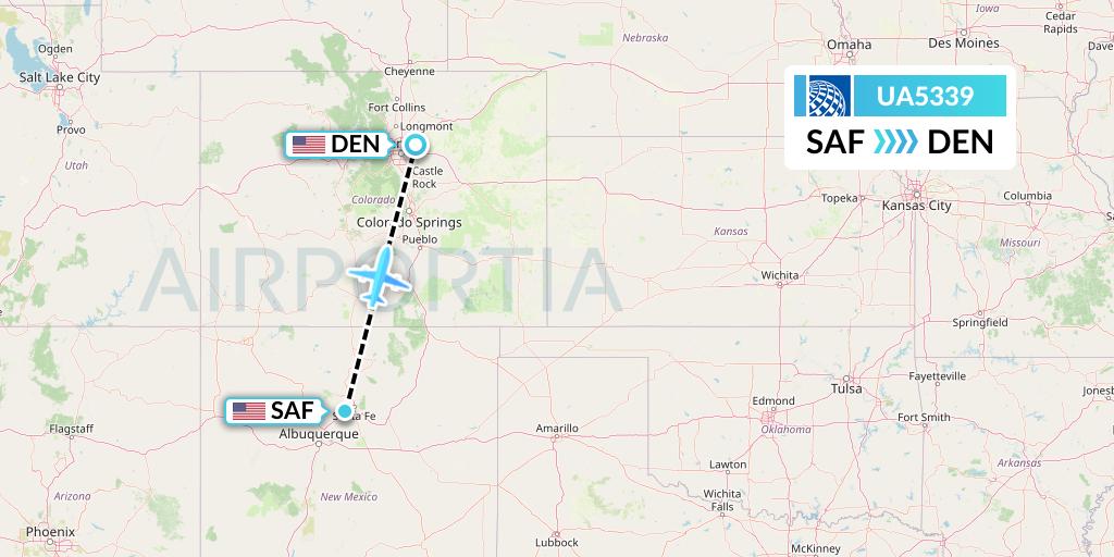 UA5339 United Airlines Flight Map: Santa Fe to Denver