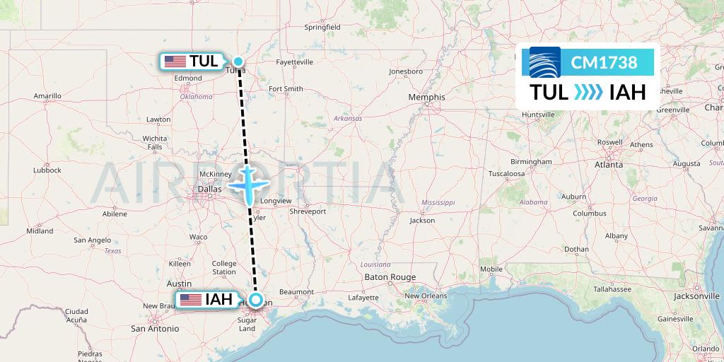 CM1738 Copa Airlines Flight Map: Tulsa to Houston
