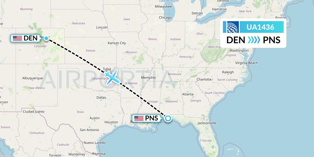 UA1436 United Airlines Flight Map: Denver to Pensacola
