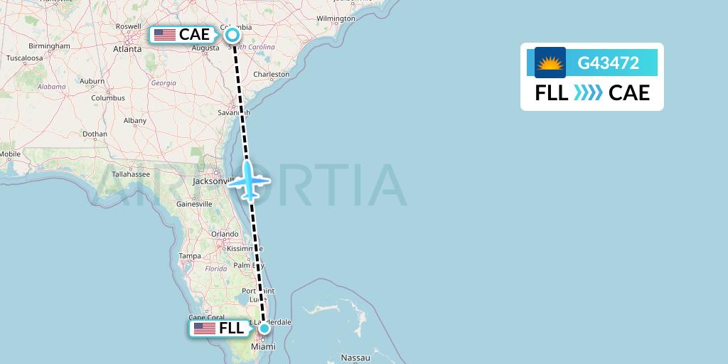 G43472 Allegiant Air Flight Map: Fort Lauderdale to Columbia