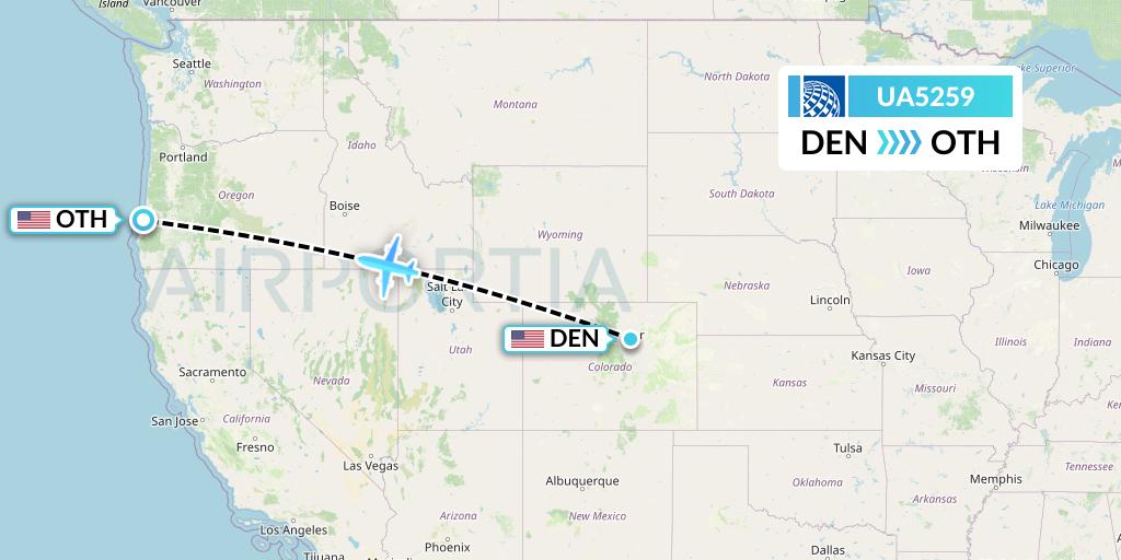 UA5259 United Airlines Flight Map: Denver to North Bend