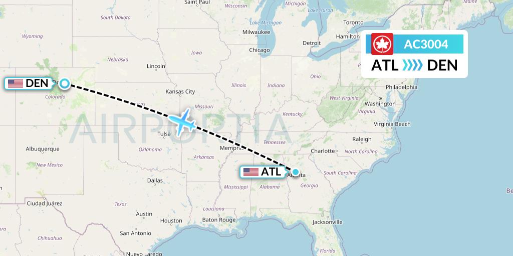 AC3004 Air Canada Flight Map: Atlanta to Denver