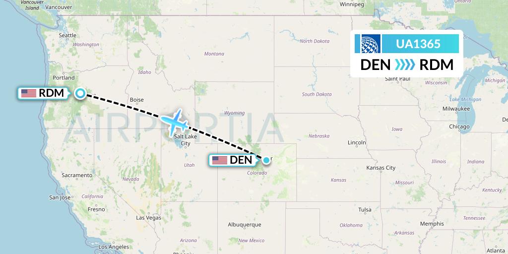 UA1365 United Airlines Flight Map: Denver to Redmond