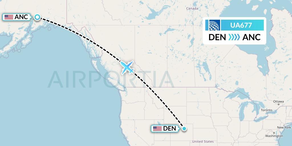 UA677 United Airlines Flight Map: Denver to Anchorage