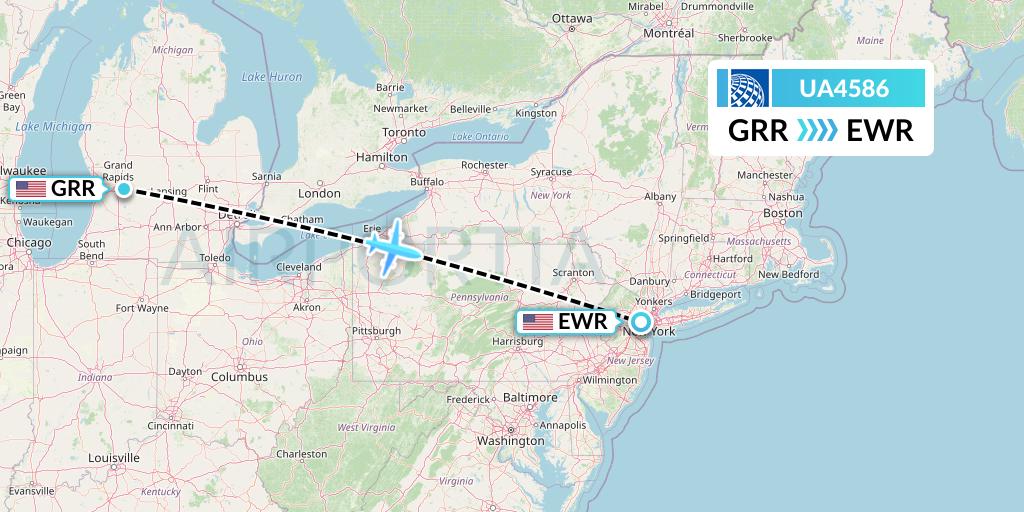 UA4586 United Airlines Flight Map: Grand Rapids to New York