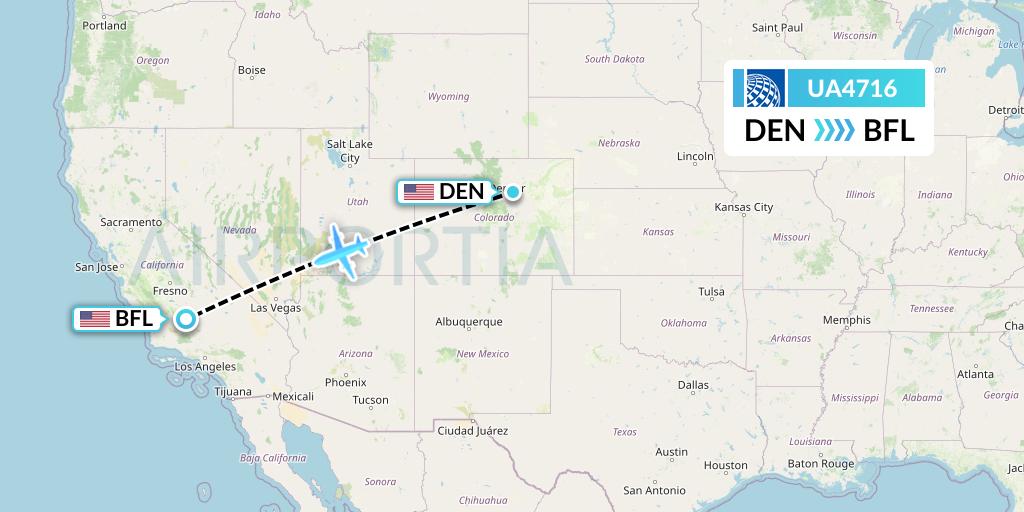 UA4716 United Airlines Flight Map: Denver to Bakersfield