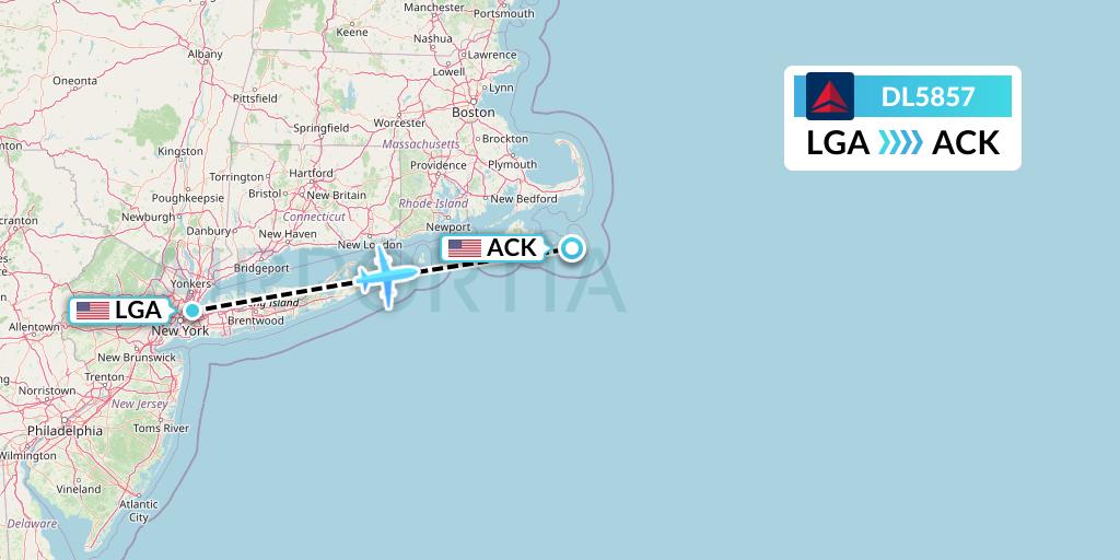 DL5857 Delta Air Lines Flight Map: New York to Nantucket