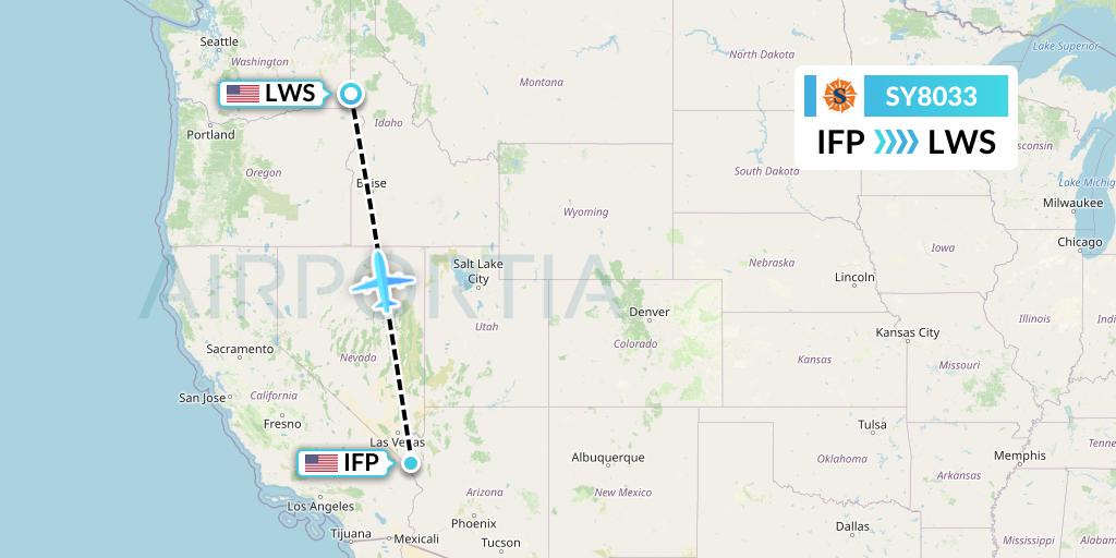 SY8033 Sun Country Airlines Flight Map: Bullhead City to Lewiston