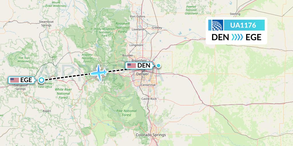 UA1176 United Airlines Flight Map: Denver to Eagle