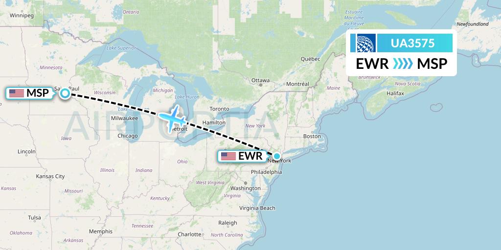 UA3575 United Airlines Flight Map: New York to Minneapolis