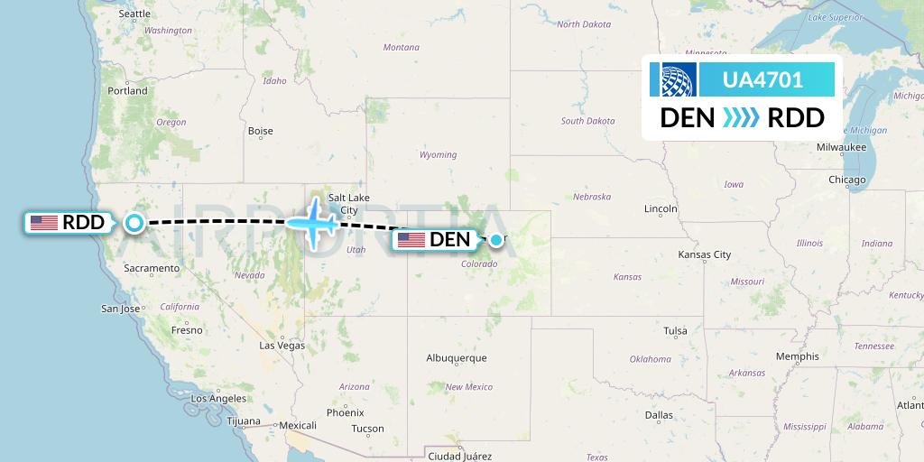 UA4701 United Airlines Flight Map: Denver to Redding