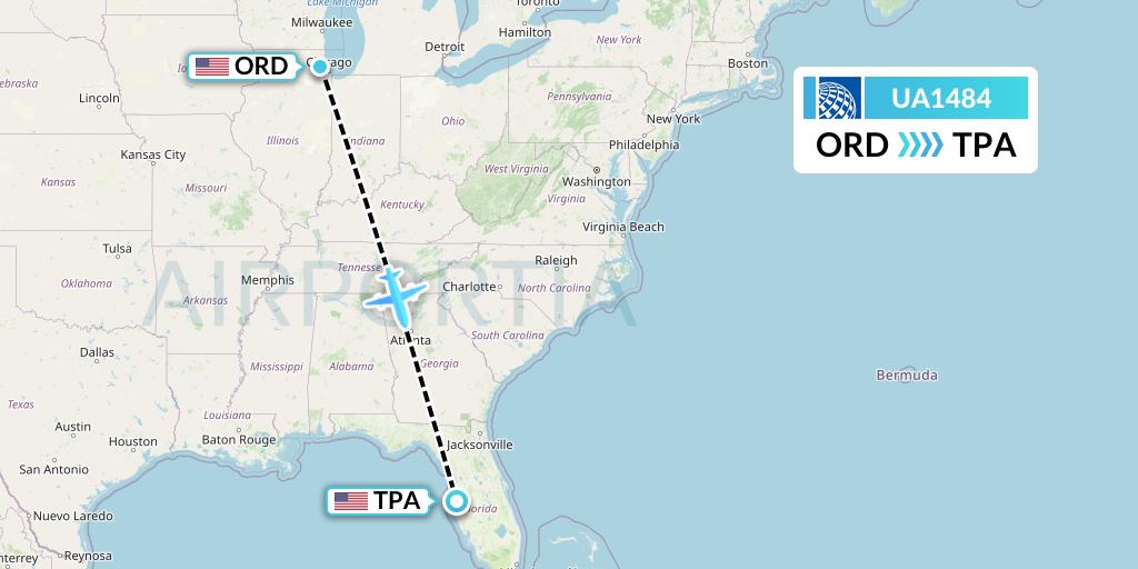 UA1484 United Airlines Flight Map: Chicago to Tampa