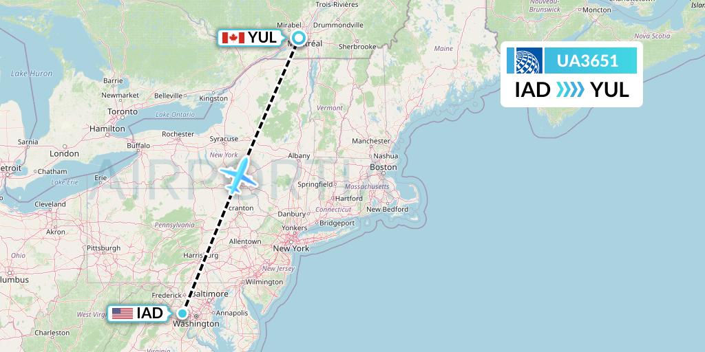 UA3651 United Airlines Flight Map: Washington to Montreal