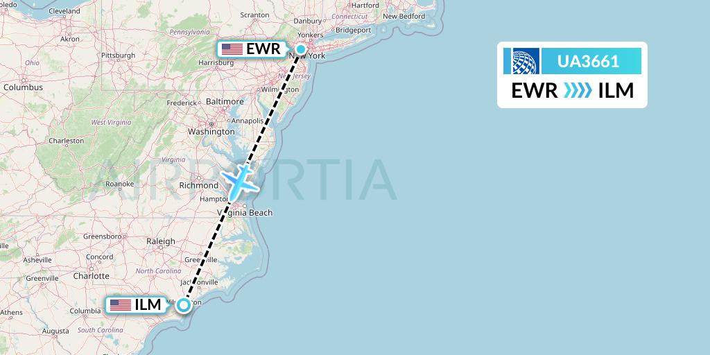 UA3661 United Airlines Flight Map: New York to Wilmington