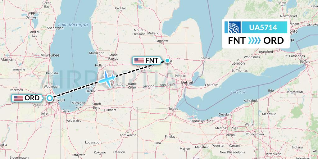 UA5714 United Airlines Flight Map: Flint to Chicago
