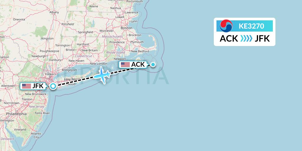 KE3270 Korean Air Flight Map: Nantucket to New York