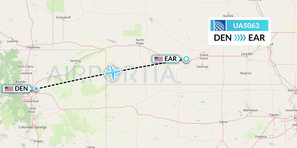 UA5063 United Airlines Flight Map: Denver to Kearney