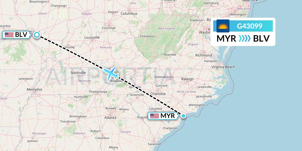 G43099 Allegiant Air Flight Map: Myrtle Beach to Belleville