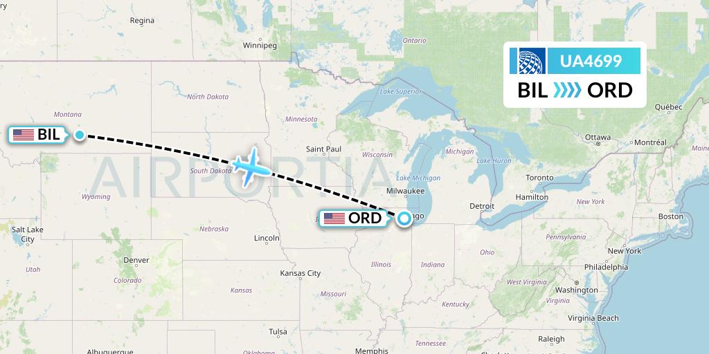 UA4699 United Airlines Flight Map: Billings to Chicago