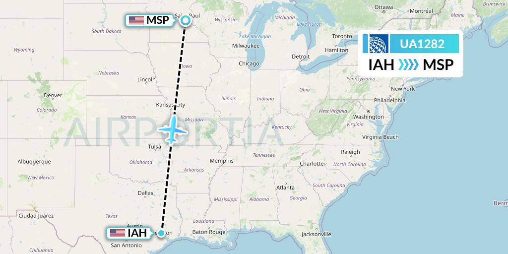 UA1282 United Airlines Flight Map: Houston to Minneapolis