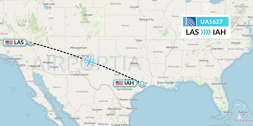 UA1627 United Airlines Flight Map: Las Vegas to Houston