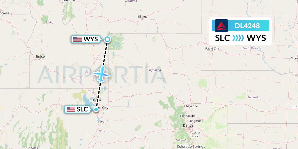 DL4248 Delta Air Lines Flight Map: Salt Lake City to West Yellowstone