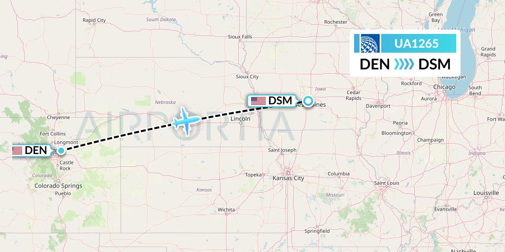 UA1265 United Airlines Flight Map: Denver to Des Moines