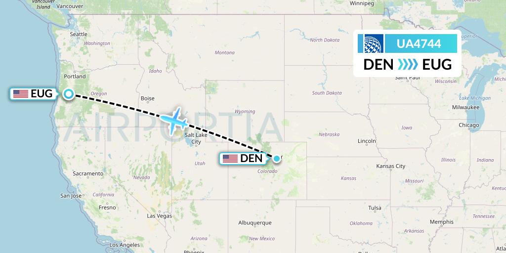 UA4744 United Airlines Flight Map: Denver to Eugene