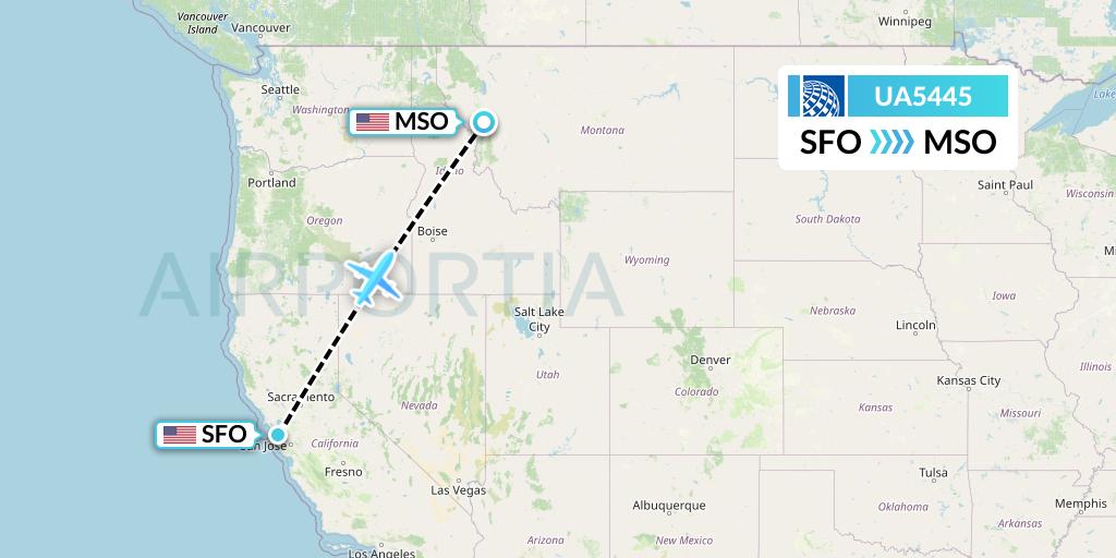 UA5445 United Airlines Flight Map: San Francisco to Missoula