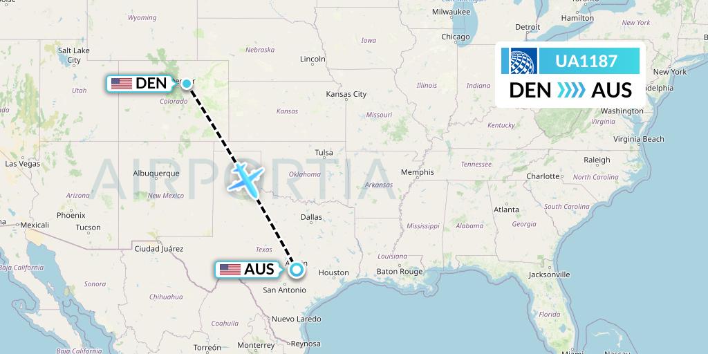 UA1187 United Airlines Flight Map: Denver to Austin