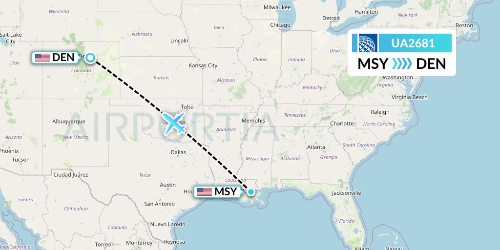 UA2681 United Airlines Flight Map: New Orleans to Denver