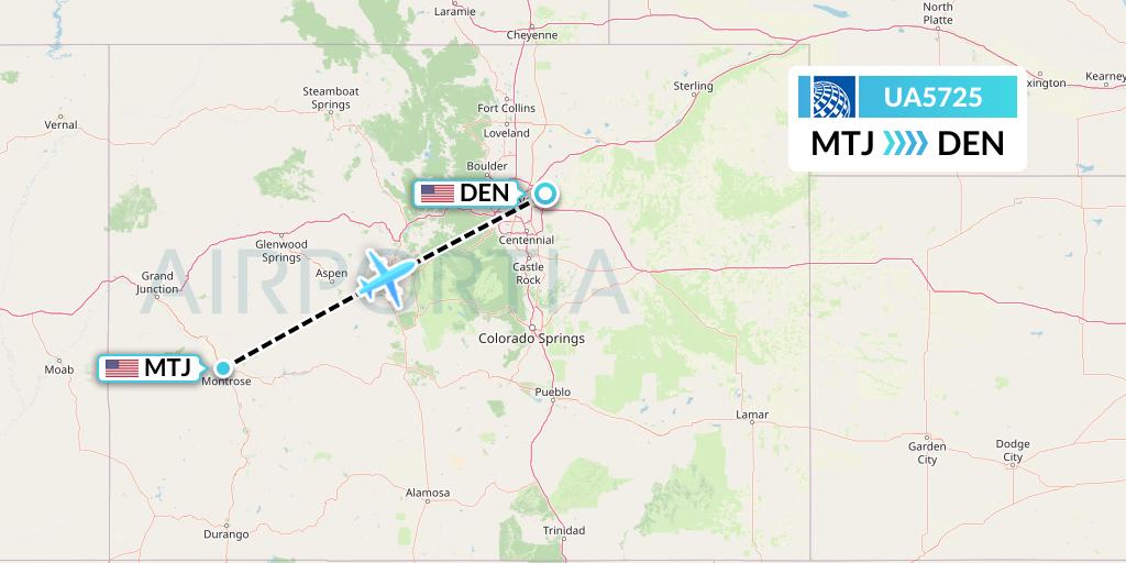 UA5725 United Airlines Flight Map: Montrose to Denver