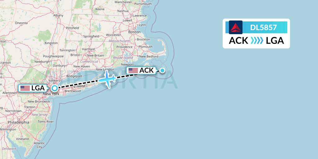 DL5857 Delta Air Lines Flight Map: Nantucket to New York